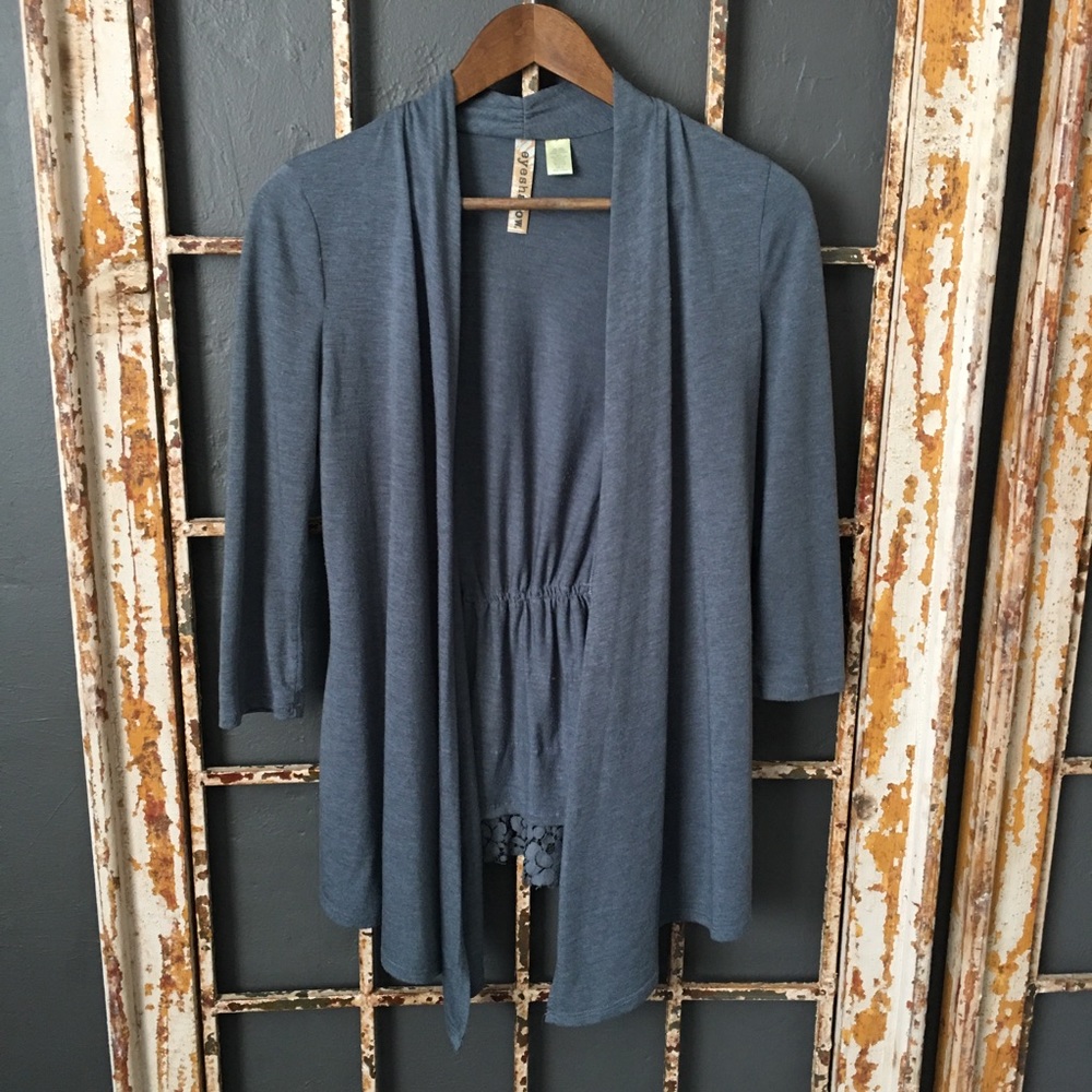 Eyeshadow Blue Open Front Ruffle Back Cardigan XS